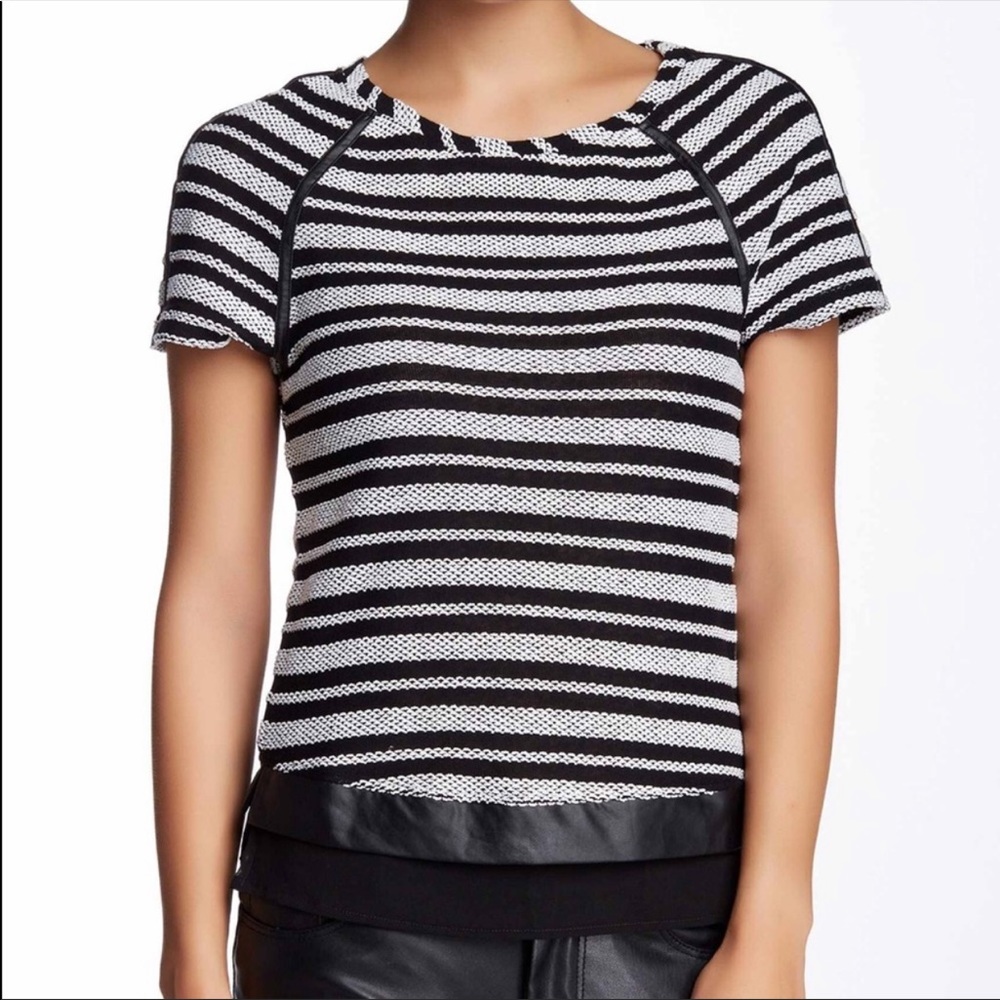 Tart Black & White Knit Top with Leather Trim NWOT